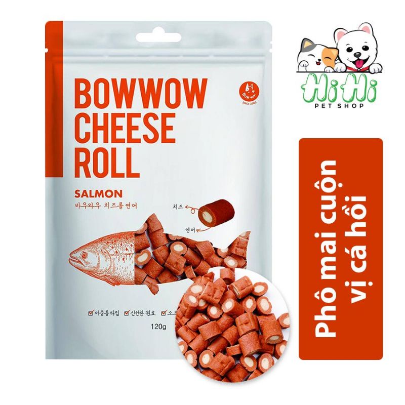 Snack bánh thưởng cho chó vị cá hồi - phô mai cuộn - Bow Wow Cheese Roll Salmon - 120g