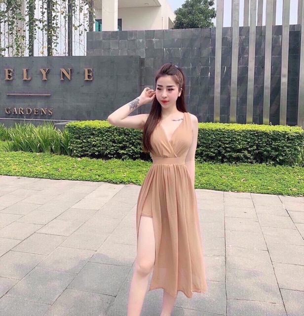 Váy Maxi Xẻ Tà Hai Lớp Cực Sang