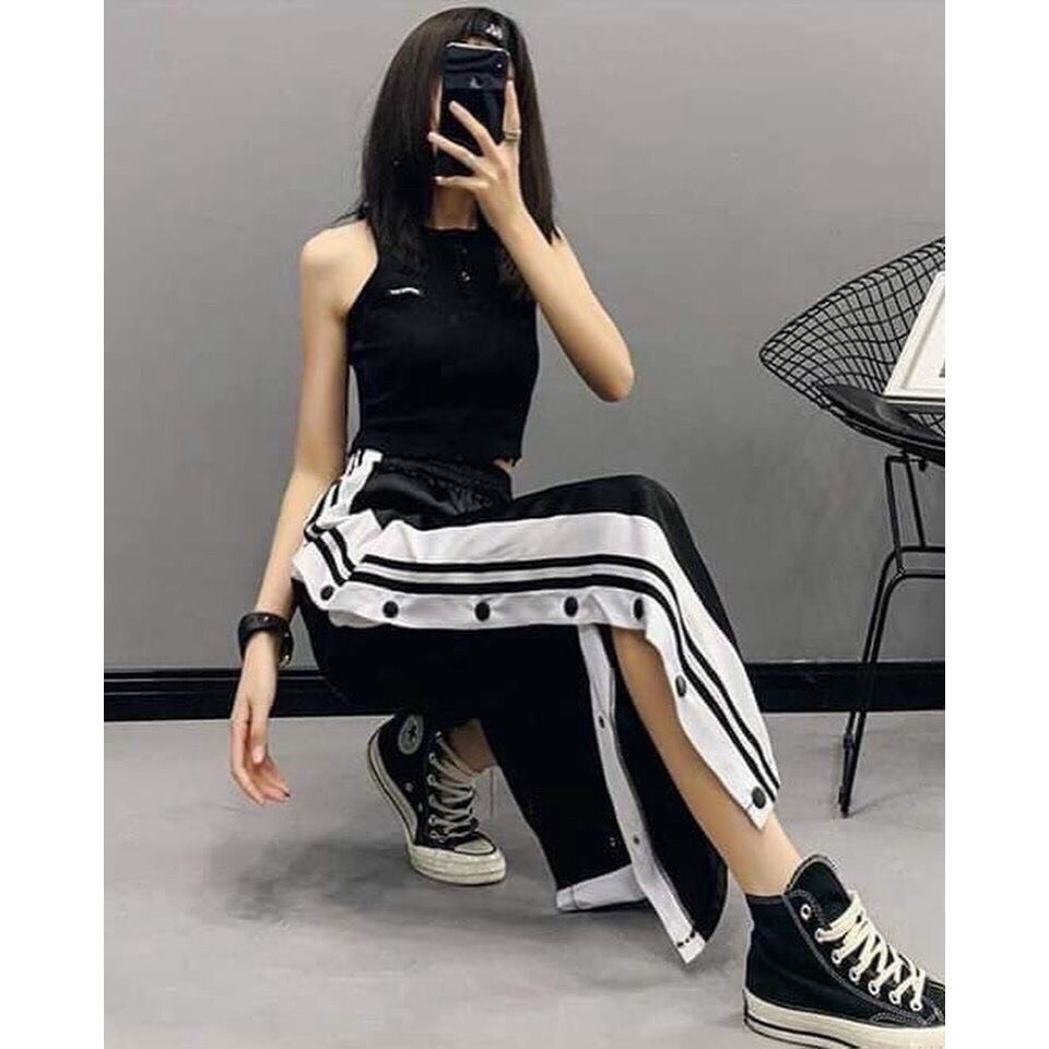 QUẦN DÀI UNISEX 16 NÚT PHỐI SỌC VIỀN TRẮNG ỐNG RỘNG CỰC CÁ TÍNH TRẺ TRUNG H.H.P