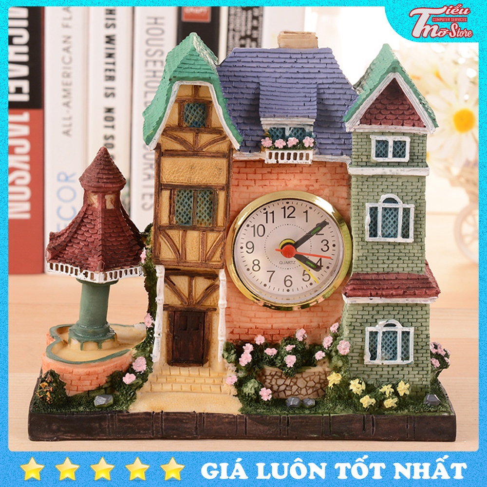 Đồng hồ để bàn hình biệt thự cổ - Đồng hồ báo thức  - Làm quà tặng, trang trí
