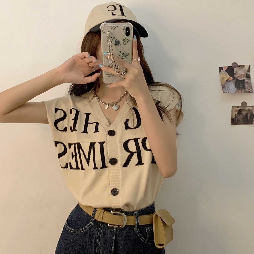 Áo Dệt Kim Không Tay Cổ Chữ V Thời Trang Cho Nữ