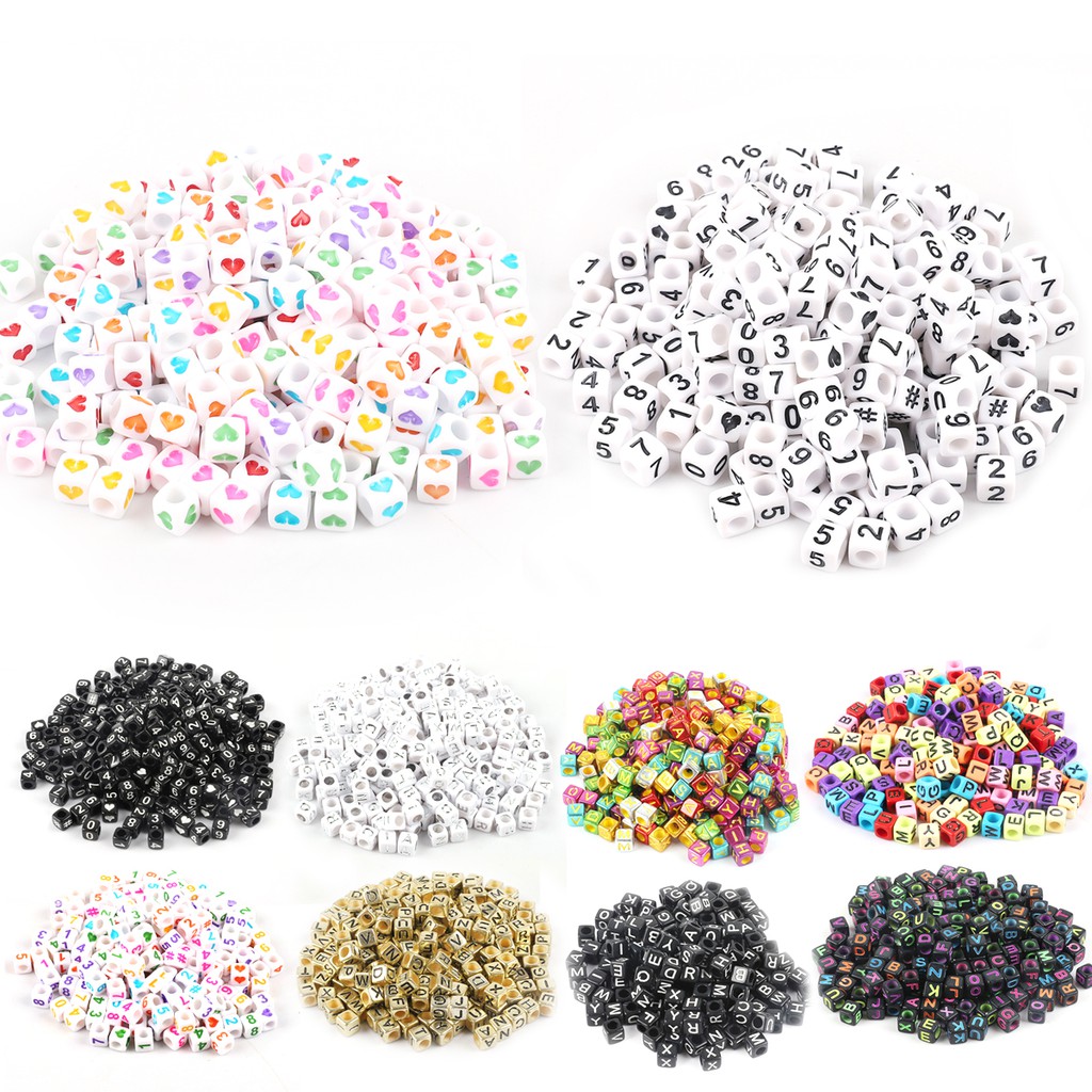 100 Hạt Xỏ Lỗ Beadia Hình Chữ Cái 6x6mm Dùng Làm Vòng Tay