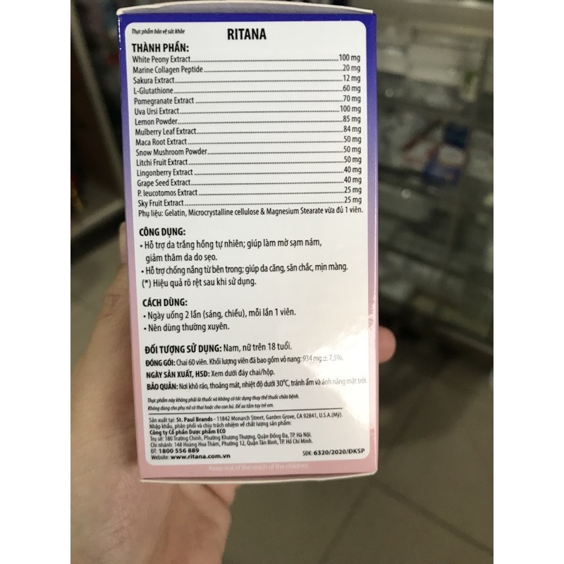 Viên uống trắng da RITANA(60v) | Thế Giới Skin Care
