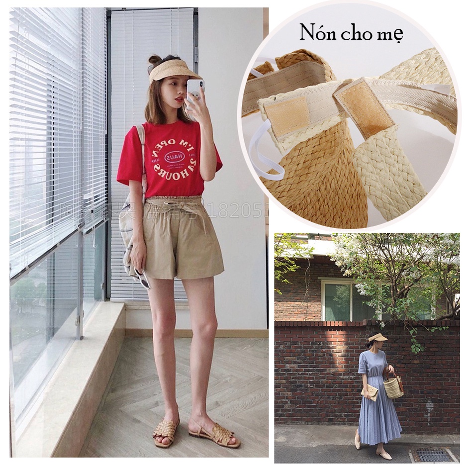 Mũ cói lục bình đi biển nửa đầu cho mẹ và bé 2 màu cực xinh(hàng có sẵn) ❣❣