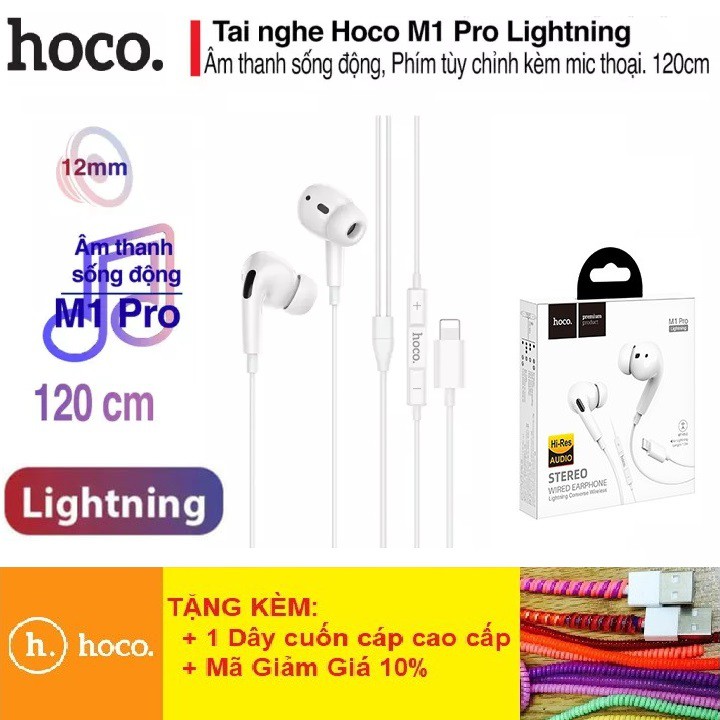 Tai Nghe Có Mic Hoco M1 Pro💎CAO CẤP💎Tai Nghe Iphone Cổng Lightning Mic Đàm Thoại Thiết Kế Dạng Pro Giảm Tiếng Ồn -BH 12T