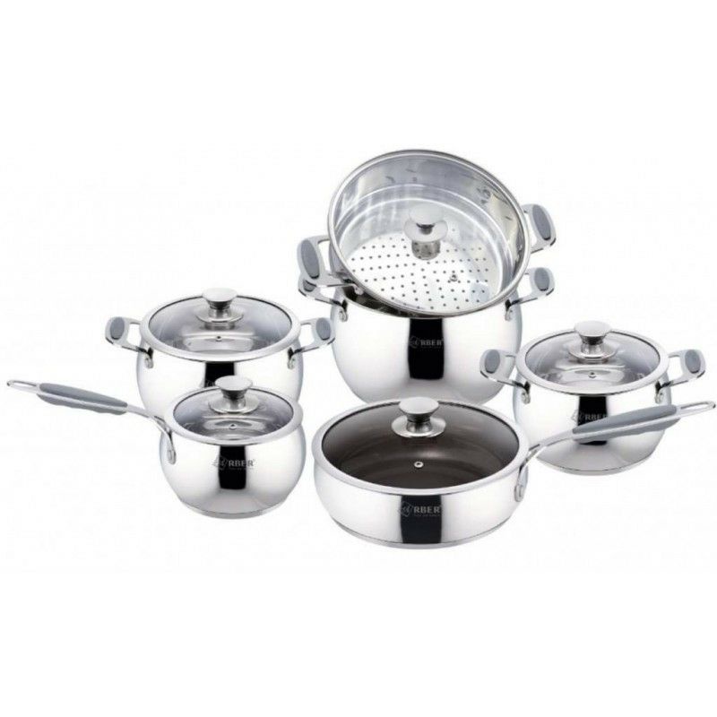 Bộ nồi cao cấp 6 món ARBER kèm xửng hấp có tay cầm chống nóng