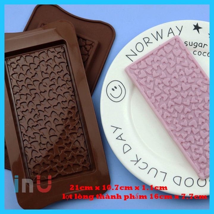 HCM - Khuôn silicon hình thanh socola hoa văn tim nhí kute trang trí bánh
