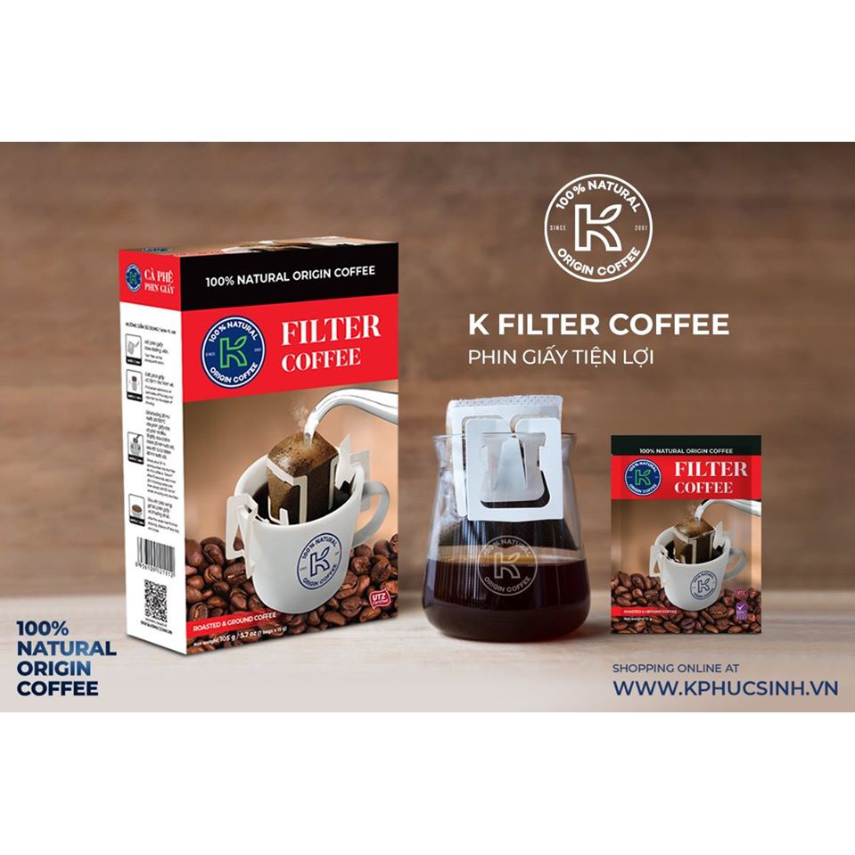 Cà phê phin giấy K Coffee Filter 105g - Cà phê nguyên chất - Vị tự nhiên