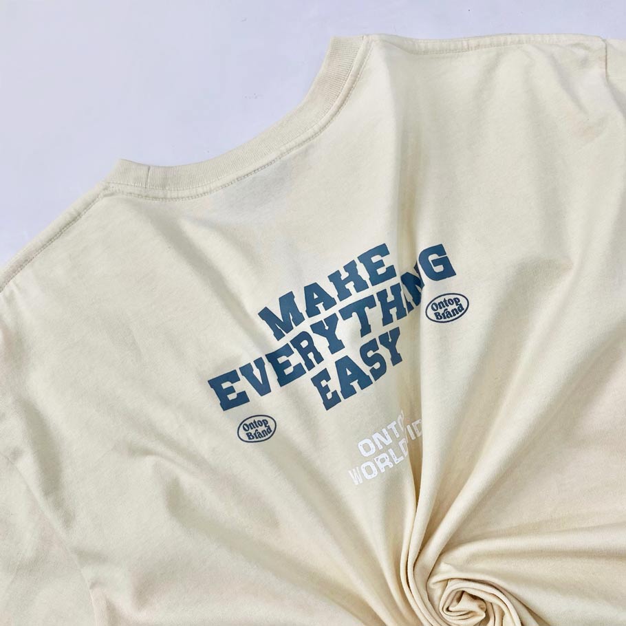 Áo thun local brand chính hãng tay lỡ form rộng nam nữ màu be ONTOP - Note O18-T7