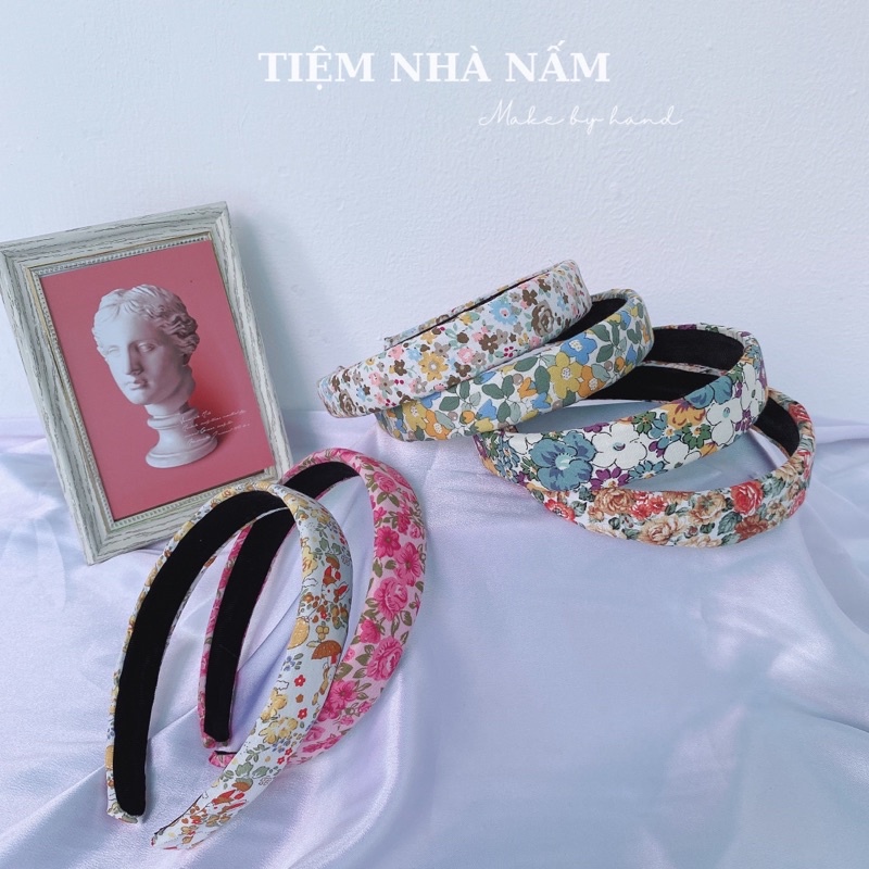 BỜM / CÀI TÓC HOẠ TIẾT HOA VINTAGE LÓT MÚT MỎNG - [ Nhà Nấm handmade ]