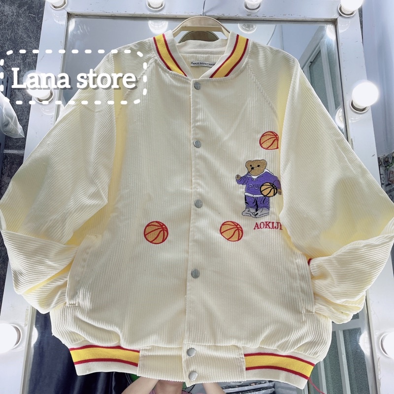 [Ảnh Thật] Áo Khoác Bomber Nhung Gân Gấu Aokiji Unisex Form Rộng nam nữ