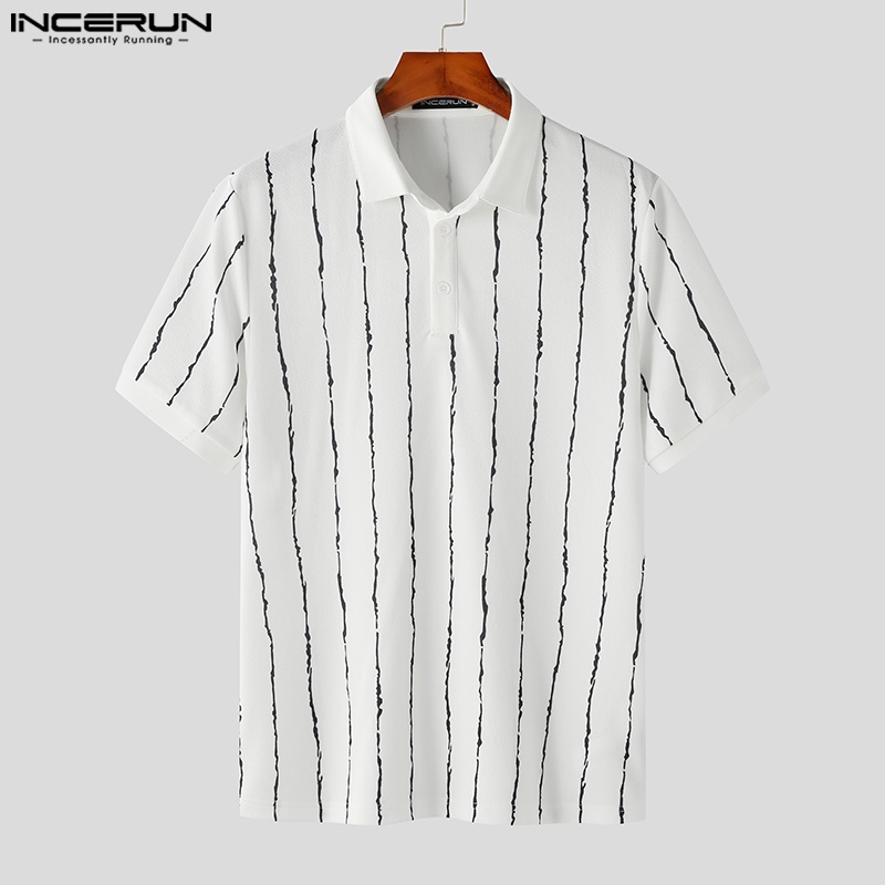 INCERUN Áo Sơ Mi Henley Cổ Chữ V Họa Tiết Kẻ Sọc Cài Khuy Thông Minh Thời Trang Cho Nam
