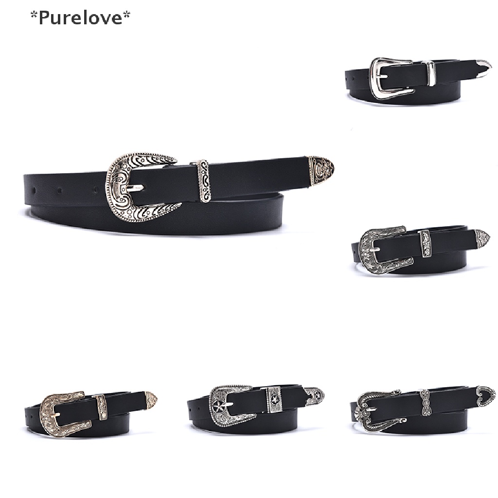 Thắt Lưng Da Màu Đen Khóa Hình Trái Tim Bằng Kim Loại Phong Cách Vintage Dành Cho Nữ