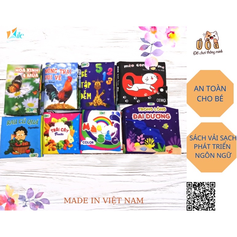 Bộ sách vải sơ sinh song ngữ kích thích đa giác quan, phát triển ngôn ngữ cho trẻ từ 0+ /Đồ chơi giáo dục