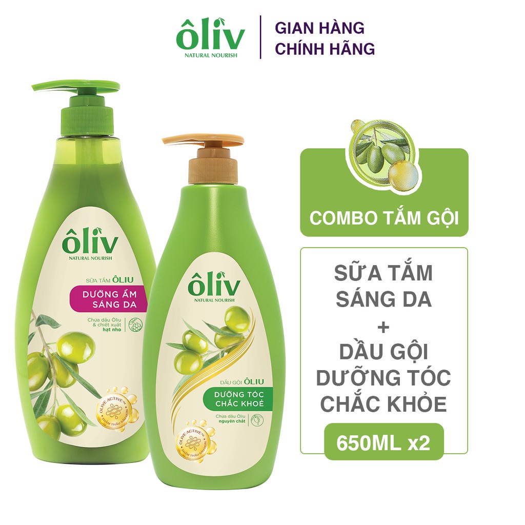 Combo Sữa Tắm Ôliv Sáng Da 650ml + Dầu Gội Ôliv Dưỡng Tóc Chắc khỏe 650ml