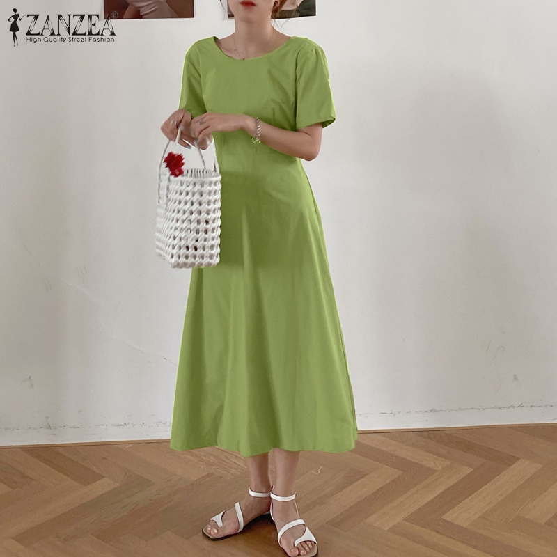 Đầm Zanzea dài tay cổ tròn hở lưng cột dây eo thời trang Hàn Quốc cho nữ