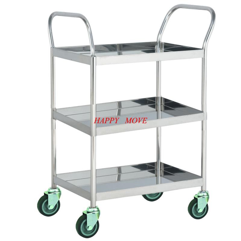 Xe đẩy 3 tầng INOX 304 đa năng chống gỉ 100% - Xe đẩy thức ăn INOX 3 tầng Happy Move 100kg