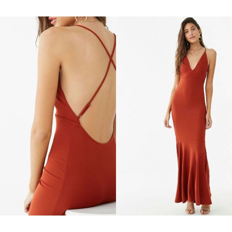 Đầm maxi đuôi cá hở lưng Forever 21 Low Back Slip Mermaid Fishtail Gown