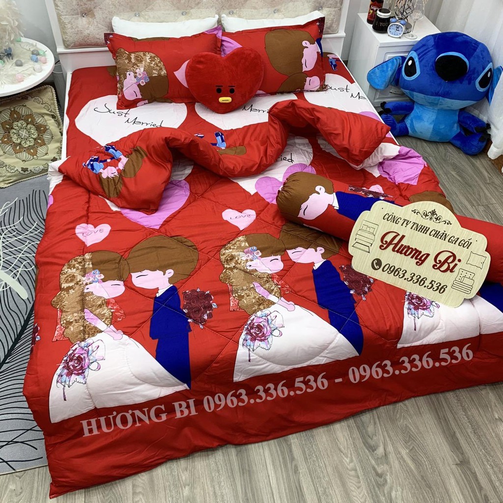 Drap Cô Dâu Chú Rể - Bộ Chăn Ga Gối Cotton Poly Cao Cấp & Mềm Mịn Sét Chăn Phao 4 Món Tặng Thêm Ôm [ Mới 2020 ]