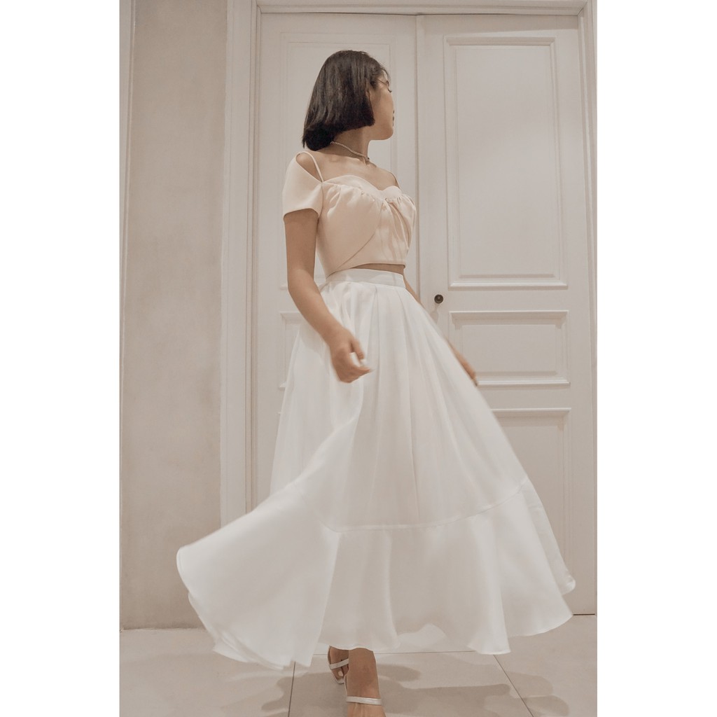 MAVEN - Chân váy trắng rũ phồng dáng dài M'aimer Skirt