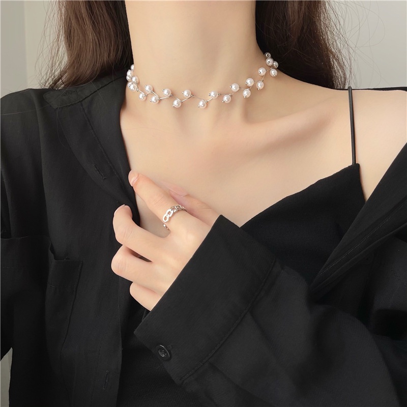 Vòng Cổ Choker Đính Ngọc Trai Nhân Tạo Phong Cách Hàn Quốc