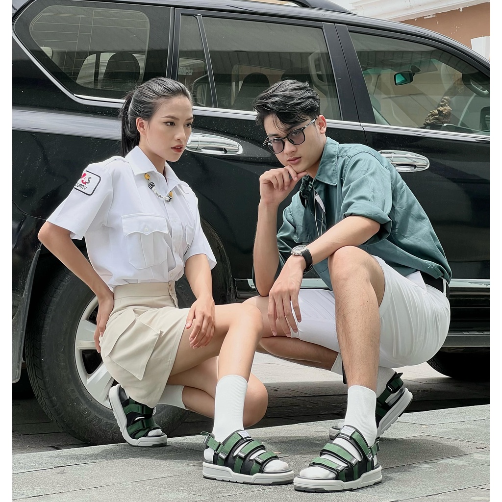 Sandal nam nữ unisex Buenas Sport SD-6879 - xanh lá cây - giày dép quai hậu học sinh đế cao 3 phân