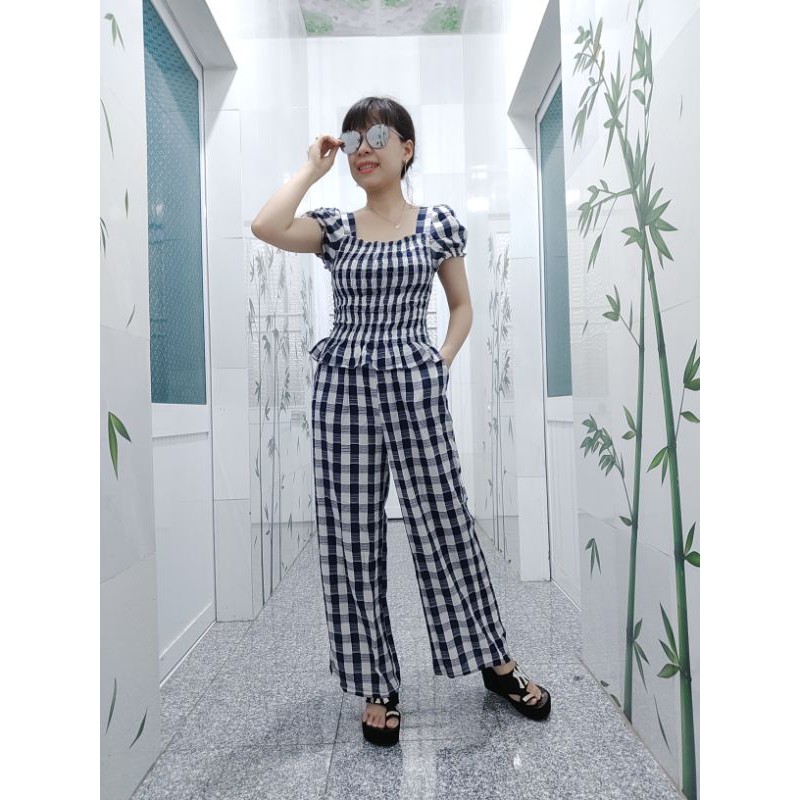 Set sọc caro tay ngắn 01