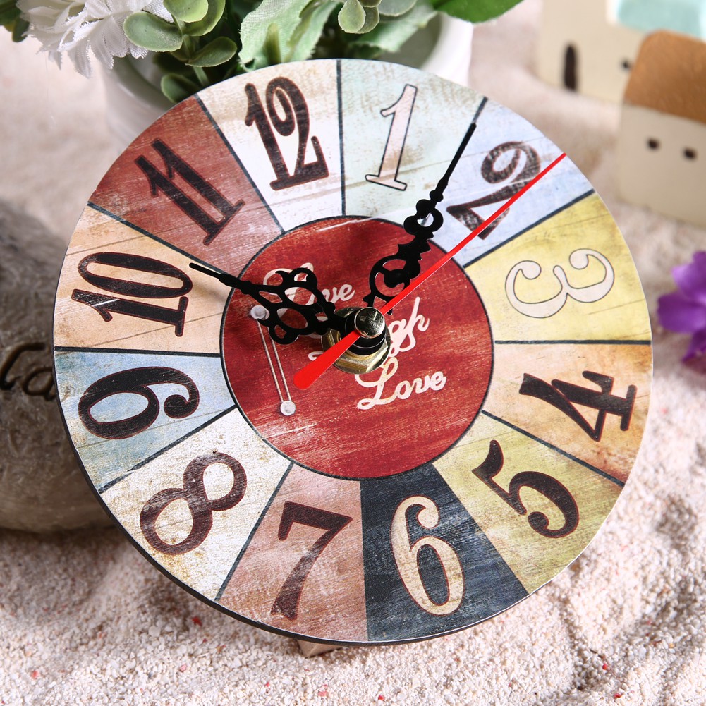 Vintage Wooden Round Square Wall Clock Large Shabby Chic Rustic Kitchen Home Antique Living Room