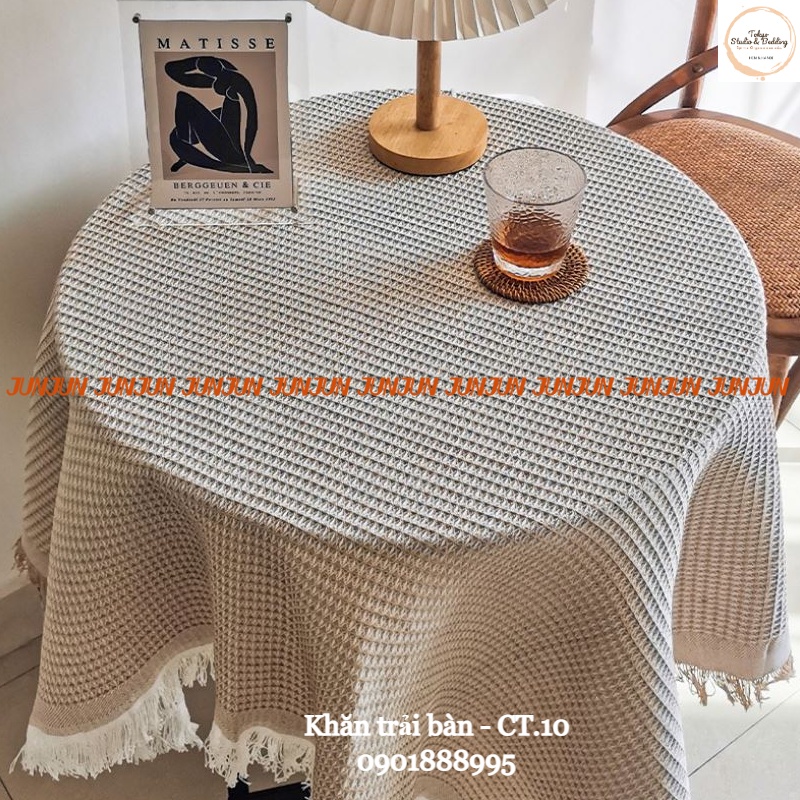 (2) TH Khăn trải bàn hình chữ nhật/bàn tròn Cotton &amp; Lanh Morandi