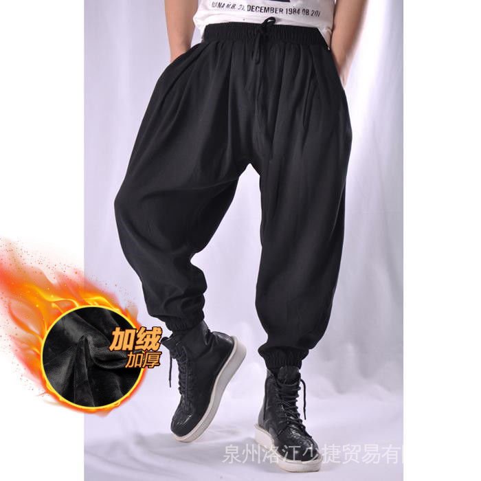 Quần dài ống rộng vải lông cừu Plus Size lớn thời trang thu đông cho nam