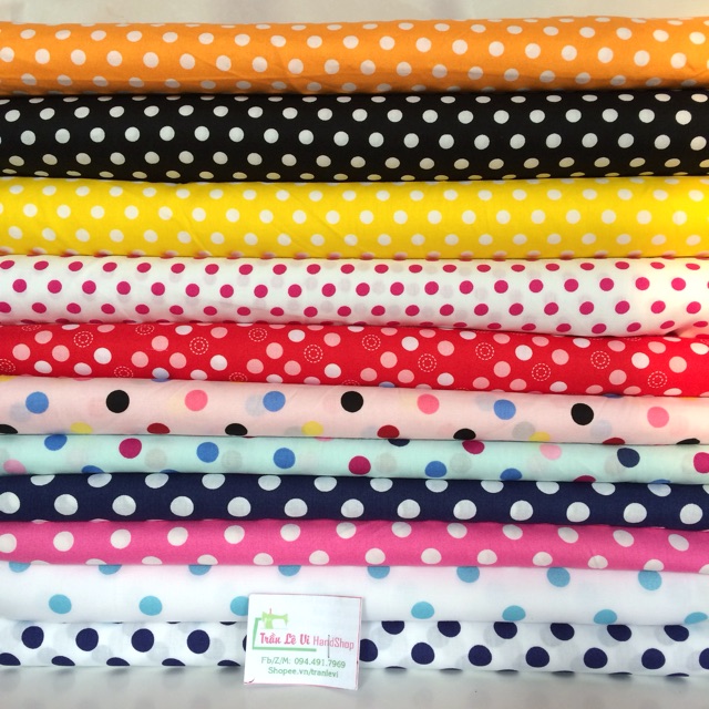 #V46🌈 VẢI TWILL HOẠ TIẾT CHẤM BI  MAY ĐỒ CHO DOLL, OBITSU, DIY, HANDMADE, QUILTING, SCRUNCHIES..