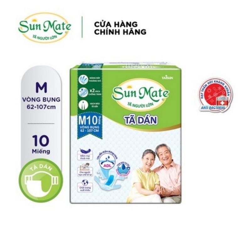 BĂNG VỆ SINH NGƯỜI GIÀ / BỈM NGƯỜI GIÀ CAO CẤP SUNMATE M10-M/L10-L/XL10 (TẬP ĐOÀN TAISUN ĐÀI LOAN)