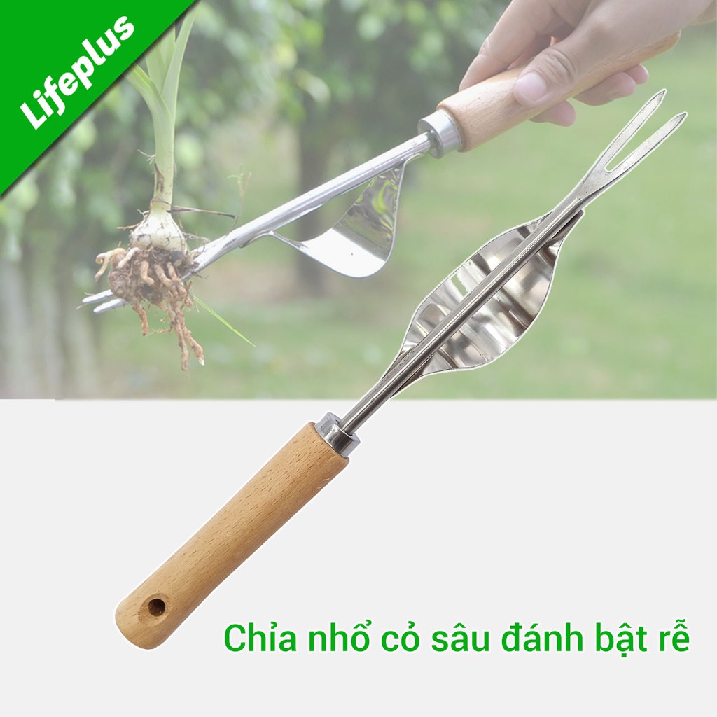 Chỉa nhổ cỏ sâu đánh bật rễ cái bằng thép không gỉ cán gỗ