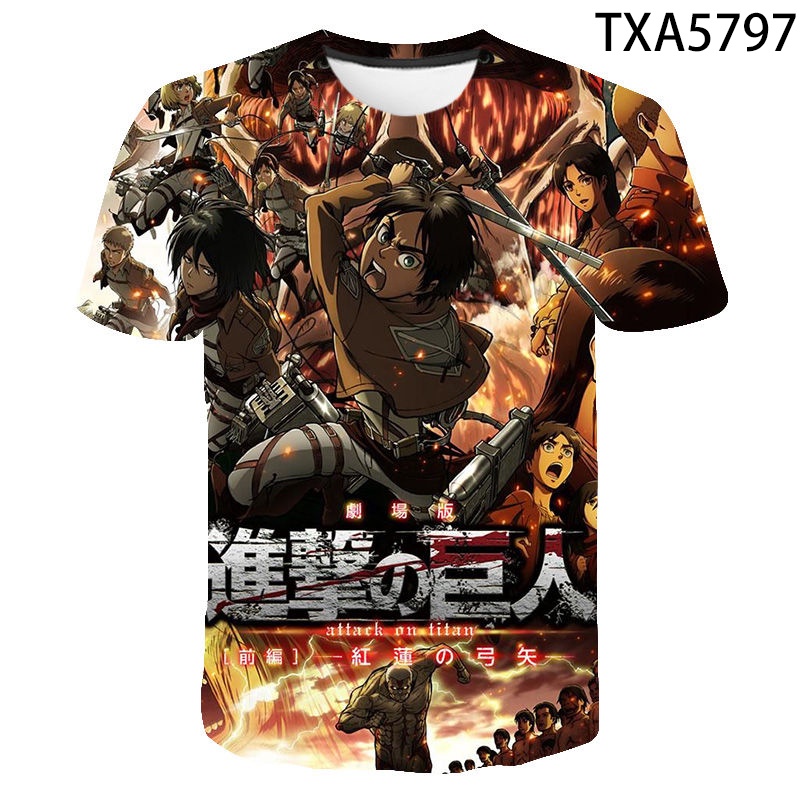 Áo Thun Tay Ngắn In Hoạt Hình Attack On Titan Thời Trang Cho Bé Trai Và Gái