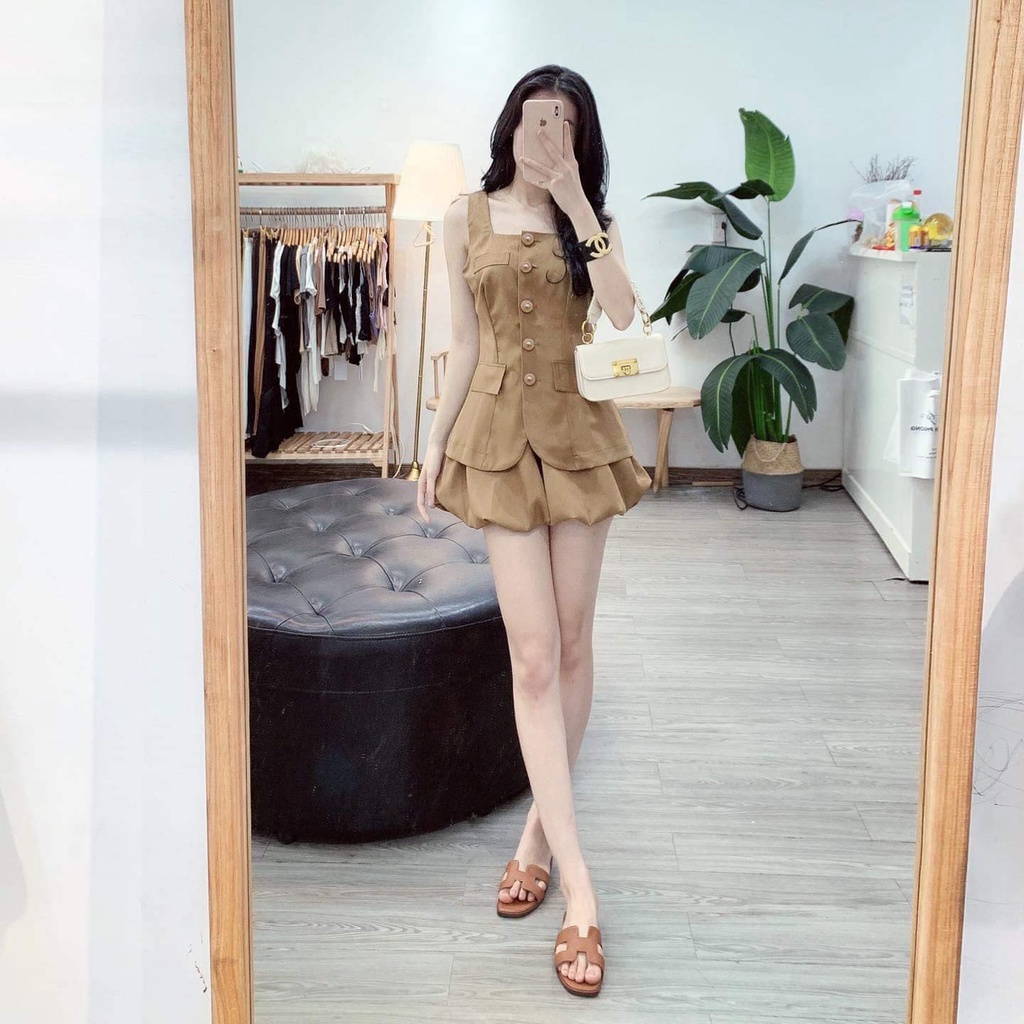 Set áo đính cúc túi hộp 2 bên mix chân váy bom quần hàng thiết kế chất sang xịn mịn