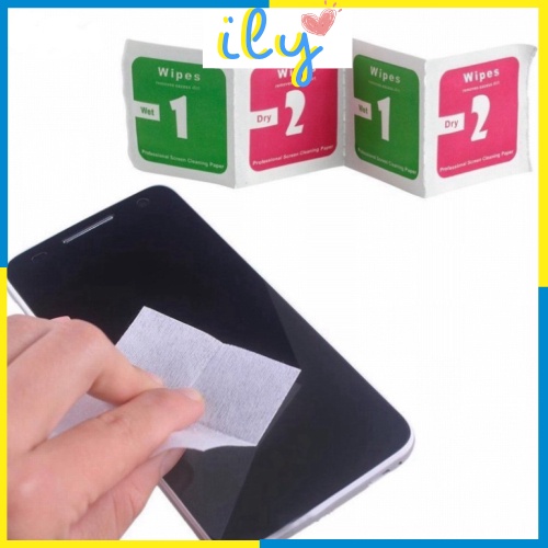 Giấy lau vệ sinh màn hình điện thoại, giấy lau bụi dán kính cường lực, 1 bộ 2 miếng khô và ướt PKDT01 ILY