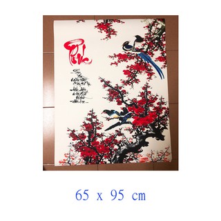 Tranh dán tường VTC Hoa đào thư pháp chữ Phúc UD0732 KT 65 x 95 cm Kim sa