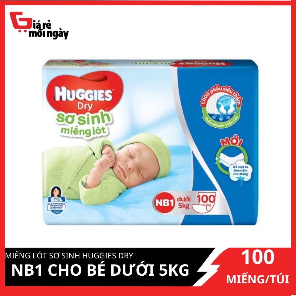 Miếng lót sơ sinh Huggies Dry size NB1 100 miếng (cho bé dưới 5kg)