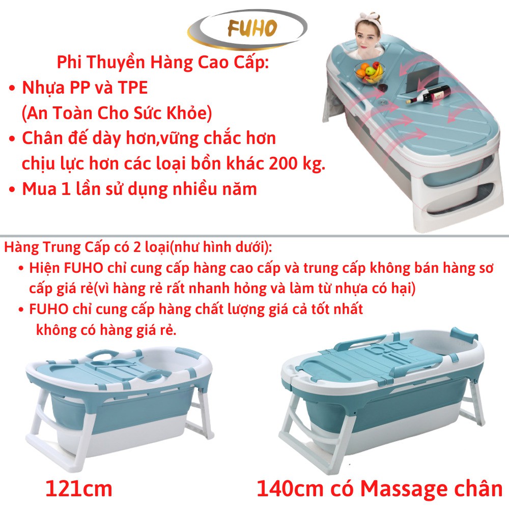 Bồn tắm gấp gọn FUHO dành cho người lớn chất liệu nhựa PP và hạt nhựa TPE, dài 140cm có thể làm bể bơi trẻ em