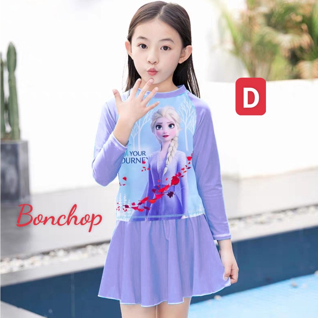 Bộ Bơi Bé Gái Áo Dài Tay và Chân Váy sẵn quần đùi bơi bên trong -Trang 25 kids-SM03