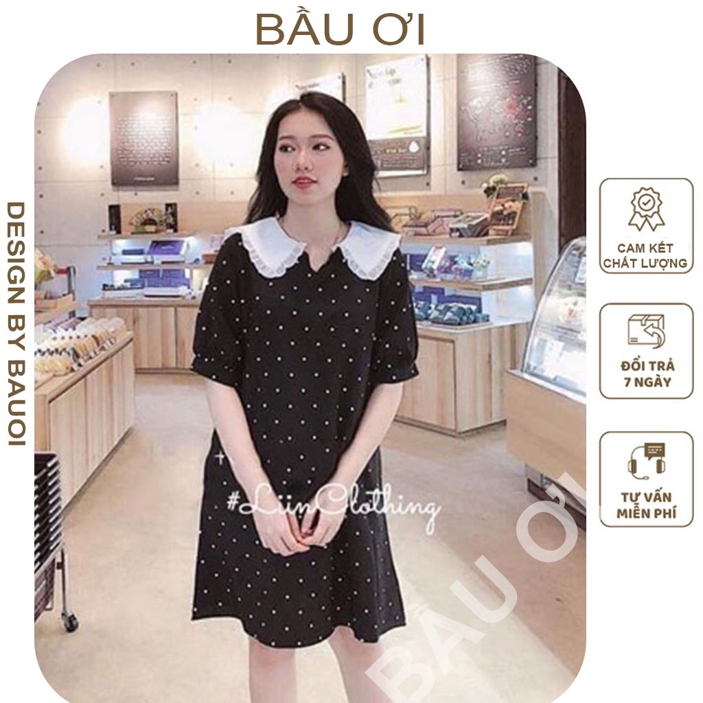 [BAUOII V37] VÁY BẦU MÙA HÈ CHẤM BI - ĐẦM BẦU CÔNG SỞ ĐẸP CỔ BÈO XINH XẮN BUỘC NƠ XINH XẮN FREE SIZE