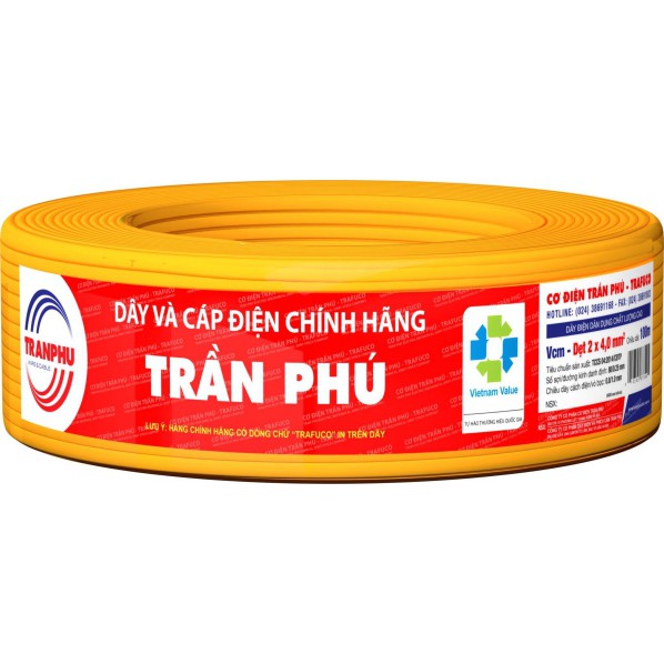 DÂY ĐIỆN TRẦN PHÚ MÀU VÀNG LOẠI 2x0.75, 2x1, 2x1.5, 2x2.5