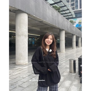Áo sweater thun trơn tay phồng