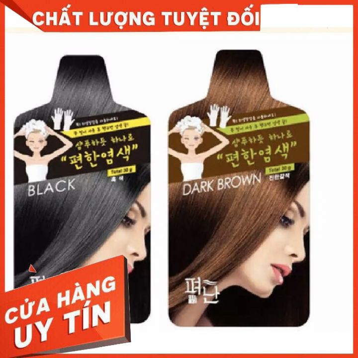 [ CHÍNH HÃNG] gói  gội nhuộm  thảo dươc PYEONAN hàn quốc 30g  , có 3 mau, đen  nâu đen nâu socola  cho ban mái tóc như ý