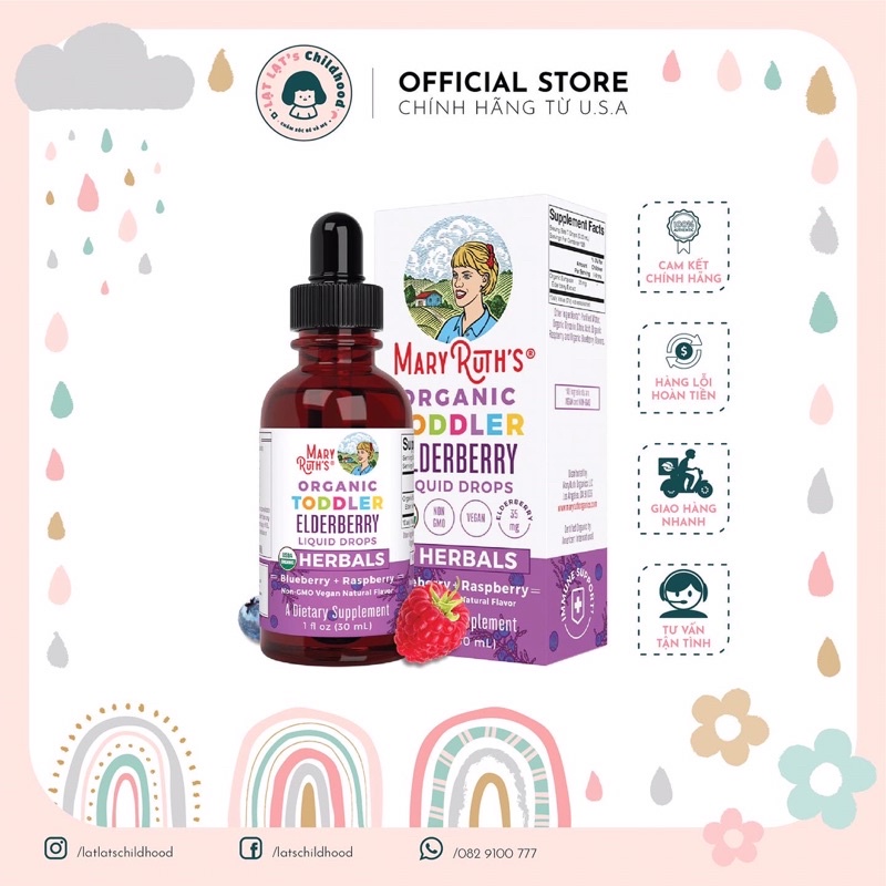 Vitamin tổng hợp hữu cơ Mary Ruth's Organic Elderberry 30ml nhập Mỹ