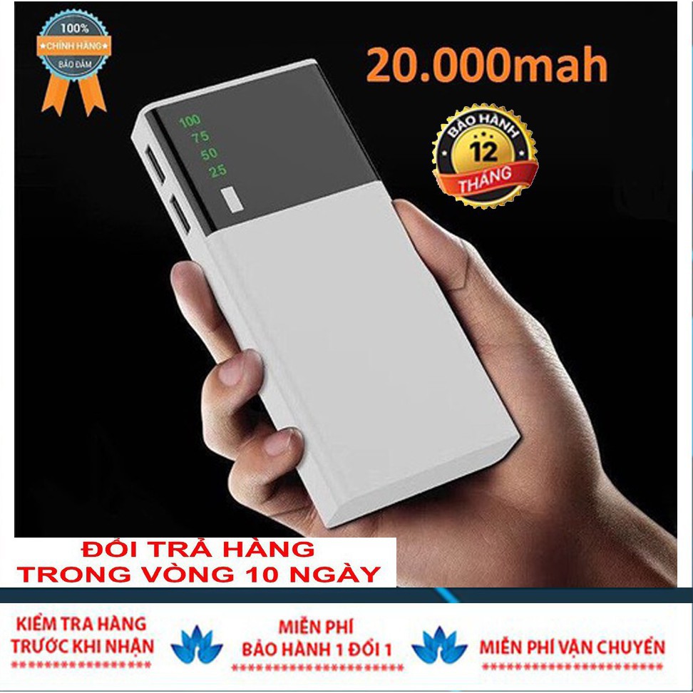 Sạc dự phòng 20000mAh 2 Cổng Hỗ Trợ Sạc Nhanh vỏ xanh "