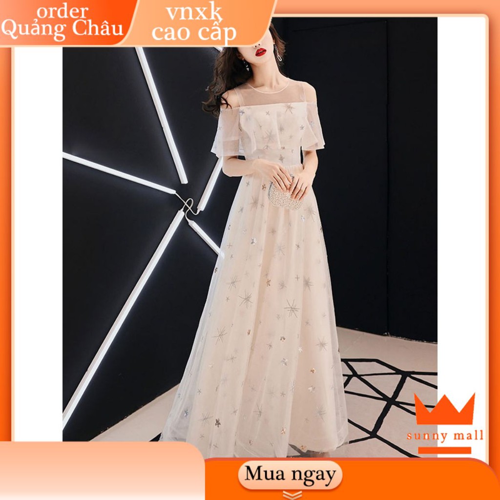 Đầm váy dự tiệc cotton lưới đính sao đen trắng xám bigsize giá rẻ đẹp đám cưới dạ hội