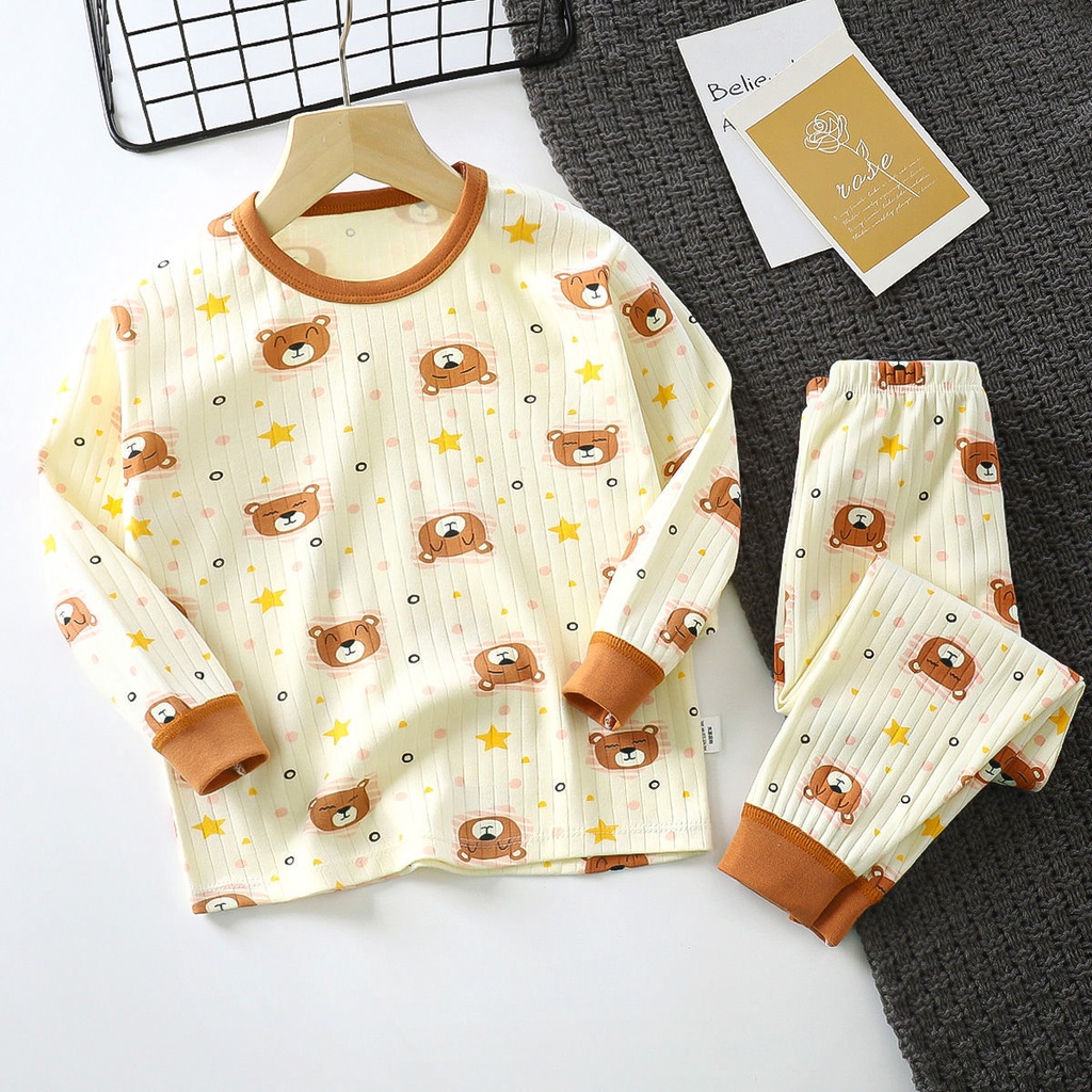 ✨Hàng Có Sẵn✨ Bộ Đồ Ngủ Vải Cotton Dáng Dài Thời Trang Thu Đông Cho Bé