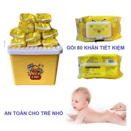 Set 10 gói Khăn giấy ướt vịt vàng tiện dụng siêu đáng yêu tặng hộp nhựa