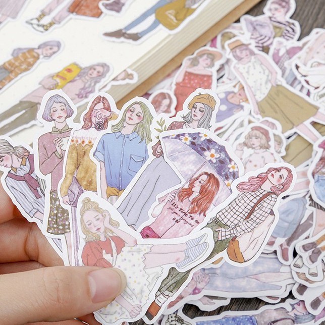 Set chiết 10-20 sticker cô gái hiện đại vintage trang trí sổ, quà tặng, bullet journal
